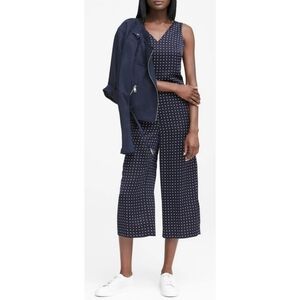Banana Republic Jumpsuit Navy Blue White Polka Dot Sleeveless V Neck Wide Leg
